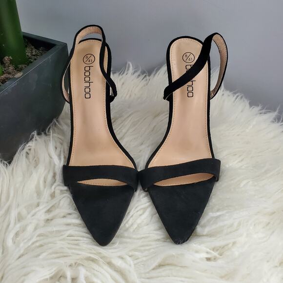 Boohoo Black Pointed Toe Slingback Strappy Heels 8 - Picture 2 of 9